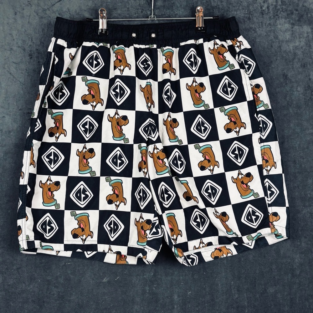 Scooby-Doo Checkered Men's Swim Trunks - Black and White